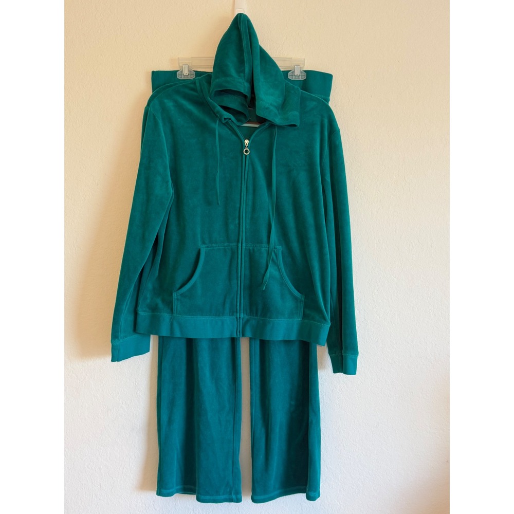 New York & Company Teal Velour Tracksuit Set Zip Hoodie XL Pants L Y2K Lounge